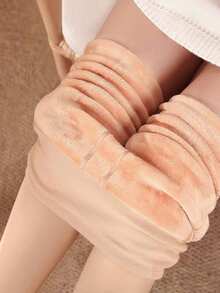 220g/80g No Velvet Spring/Autumn/Winter Sheer Plus Size Thermal Lined Thick Tights, Daily Casual Halloween Christmas Gift - Beige - View 11