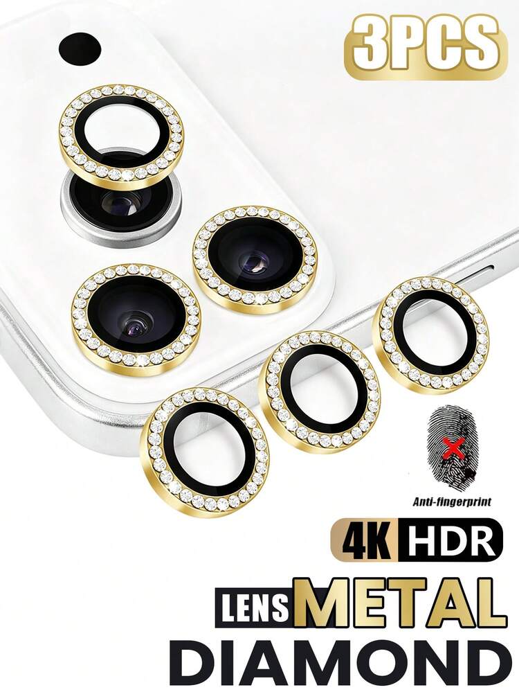 3pcs [2026 New] Diamond Shiny 9H Tempered Glass Camera Lens Protector, Compatible With IPhone 18 Pro Max/18 Pro/17 Pro Max/17 Pro/17/16 Pro Max/16 Plus/16/15/14/13/12/11 Pro Max, High Definition Transparent, Anti-Scratch, Easy Installation, Compatible With Phone Cases, Gold - Gold - View 27