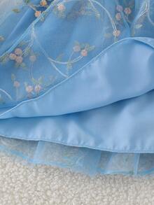2pcs Baby Girl Cute Mori Style 3D Flower Short Jacket & Dress Set With Beret Hat, Elegant Princess Style - Blue - View 9