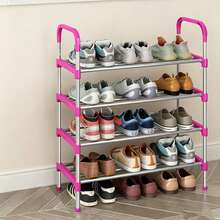 1pc Multi-Layer Steel Tube Shoe Rack, 3-4-5 Layers Adjustable Reinforced Sturdy Shoe Storage Organizer, With Handle, Space-Saving Portable, Suitable For Entryway, Bedroom, Dorm, Small Apartment, Mudroom, Closet, Garage, Home, Easy To Assemble - Pink - View 9