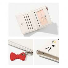 Cute Cat Embroidery PU Leather Short Bifold Wallet With Bow Zipper Charm, Snap Closure Multi Card Slots Coin Purse For Women Girls - Multicolor - View 7