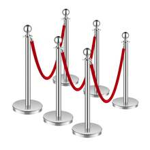 Stanchion Post, 6 Pcs Crowd Control Barrier Set With 3 Red Velvet Ropes, 5 Ft Stainless Steel Silver Stanchion Post Queue With Sand Injection Hollow Base For Theater, Party, Wedding, Exhibition - 6 Pcs - View 8