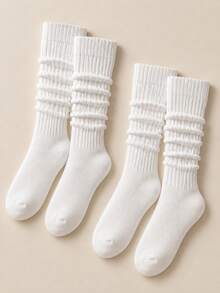 1/2/3 Pairs Slouchy Over-Knee Socks – Solid Black/White Design. Effortless Street Style For Boots, Loafers, Festivals & Wedding Season. - Multicolor - View 16