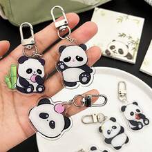 6 Pcs/Set Cute Cartoon Panda Acrylic Keychains, Soft Adorable Panda Pendant With Metal Key Ring, Decorative Key Chain Charms For Keys Backpack Handbag, Party Favor Gift Supplies - Panda - View 1