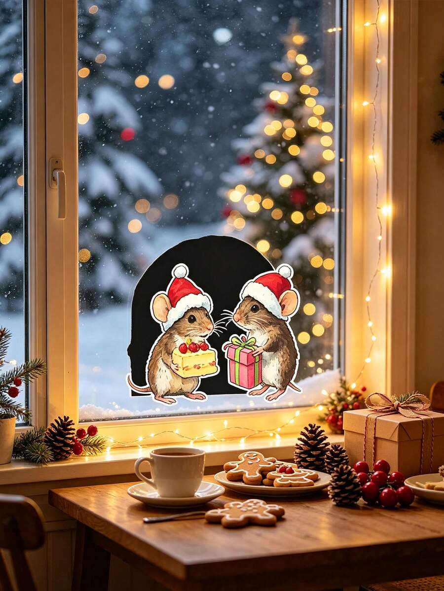 Christmas Mouse Hole Stickers Removable Waterproof PVC Wall Decals For Baseboards, Stair Corners, Cabinets And Indoor Surfaces Halloween Party Decor - A - View 1