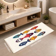 1pc, Abstract Fish Pattern Printed Faux Cashmere Kitchen Mat, Absorbent Kitchen Floor Mat, Kitchen Rug, Long Runner Mat, Sink Front Mat, Suitable For Kitchen, Bathroom, Entryway, Hallway, Laundry Room And Home Decor - Multicolor - View 11