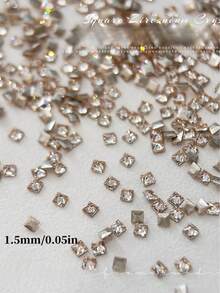 50pcs Mini Square Zirconia Flat Back Rhinestones Nail Art Decor, Sparkling Transparent White Champagne Square Rhinestones DIY Nail Art - White - View 9