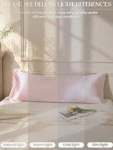 1pc Light Pink 100% Premium Silky Smooth Pillowcase, Without Pillow Insert, Faux Silk Soft & Breathable, Envelope Closure, Suitable For Bed, Sofa, Living Room, Farmhouse Style, Size 20"X54". Decorative Pillow Cover, Unisex, Machine Washable, Suitable For Dorm, Study Room, Etc. - Baby Pink - View 6