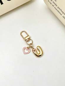 1pc 26 Letters Oil Drop Hollow Heart Pendant Initial Keychain, Bag Charm Pendant, Copper Material, Perfect Gift For Couples And Friends - Random Color - View 21