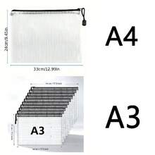 5/10pcs Extra Large Mesh Waterproof Zipper File Bags - A3/A4 Transparent, Durable Student And Professional Document Organizer, Ideal For Paper And Test Storage. - Black - View 2