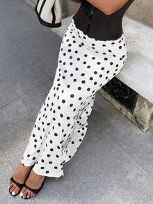 Elegant French Polka Dot Long Skirt For Women White Spring - White - View 5