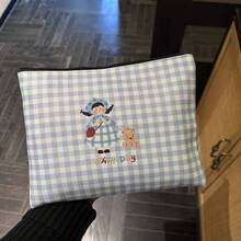 Blue Plaid Handbag Large Capacity Bestselling Makeup Bag Student New Style Versatile Storage Cartoon Makeup - View 2