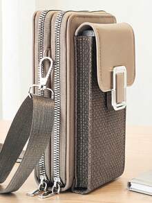 New Vintage PU Woven Texture Crossbody Bag, Multi-Functional Large Capacity Double Zipper Phone Wallet, Fashionable Minimalist Yet Exquisite And Soft, Suitable For Casual, Vacation, Dating - Multicolor - View 8