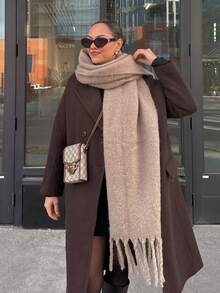 1pc Women's Autumn/Winter White Solid Color Versatile Preppy Style Elegant Thick Faux Fur Warm Scarf, Suitable For Cold Weather Shopping And Outfit - Cold Brown - View 5