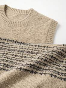 Women Fair Isle Pattern Round Neck Knit Vest, Casual Sleeveless Sweater Vest For Fall Daily Layering - Khaki - View 7