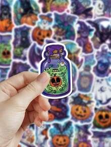 50pcs Holographic Halloween Stickers For Planner, Journal, Scrapbook, Notebook, Luggage, Envelope, Greeting Card, Tablet, Water Bottle - Holographic Halloween - View 2