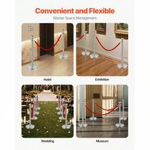 Stanchion Post, 6 Pcs Crowd Control Barrier Set With 3 Red Velvet Ropes, 5 Ft Stainless Steel Silver Stanchion Post Queue With Sand Injection Hollow Base For Theater, Party, Wedding, Exhibition - 6 Pcs - View 5