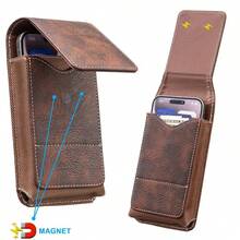 Vertical Waist Bag, Black And Brown, Universal For Middle-Aged And Elderly, Multi-Function Card Slots, Phone Pouch, Wearable Belt, Vertical Waist Leather Case - Brown - View 4