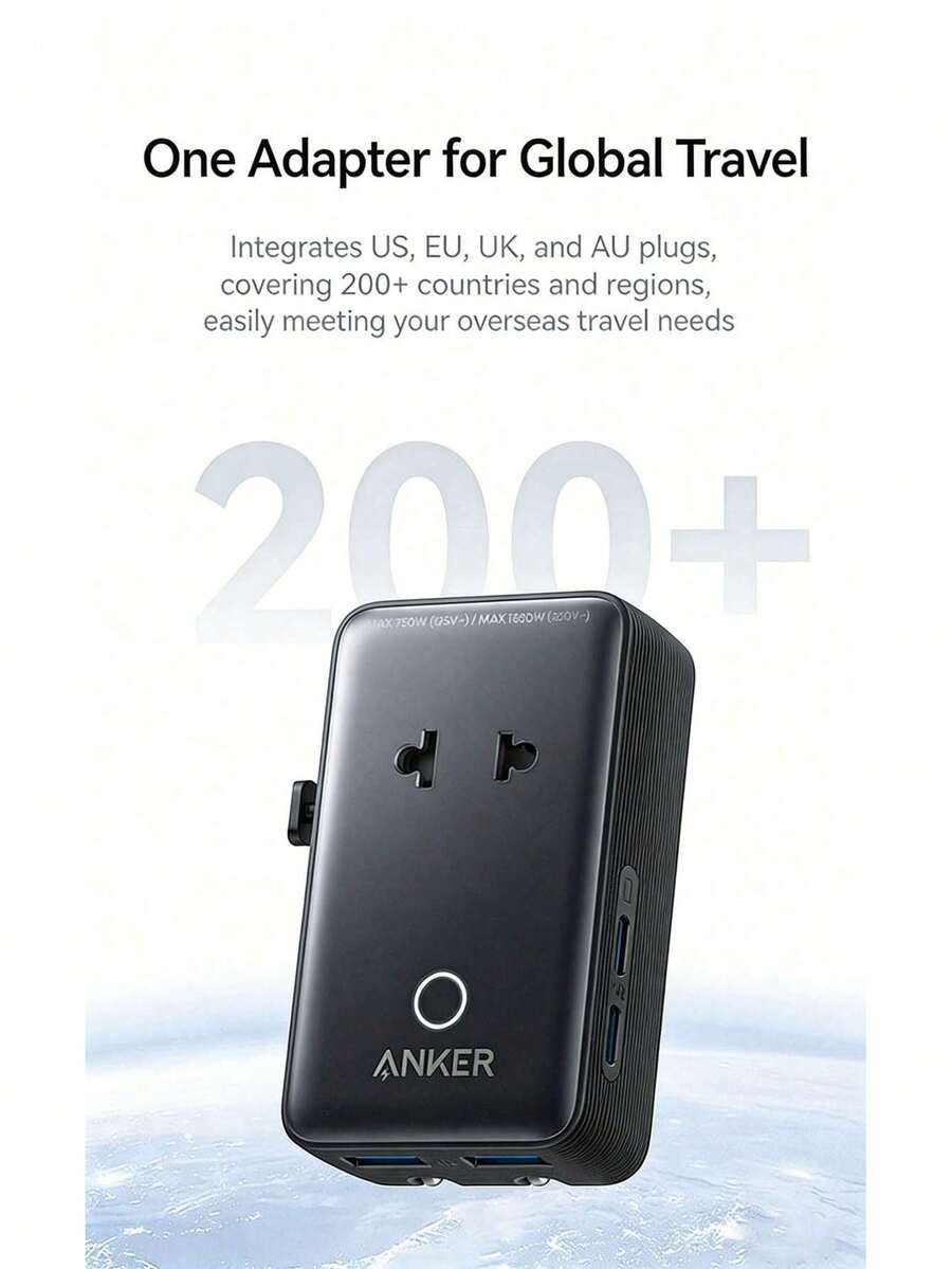 anker A9215, 5-In-1 Universal Travel Adapter, 20W PD Fast Charging, Slim And Portable, Multi-Functional Power Adapter For International Travel