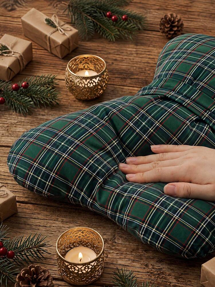 1pc Christmas Plaid Bow-Shaped Throw Pillow, Classic Holiday Stuffed Decorative Cushion, Christmas Decor Pillow For Sofa, Living Room, Bedroom Home Decor - Christmas Green - View 5