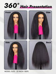 ISEE Kinky Straight Half Wig InvisiFit Banded Style 180% Density 14-16 Inch Bob/18-28 Inch Flexible Fit 3-In-1 Human Hair Half Wig Ready To Wear No Glue Hairpiece Natural Black Suitable For Beginners Women's Daily Wear - S1 - View 4