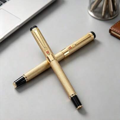 High-Quality Golden Metal Fountain Pen / Equipped With Smooth Nib, Ink Cartridge And Converter / Suitable For Students, Professionals And Office Signatures (Fashionable Writing Tool)