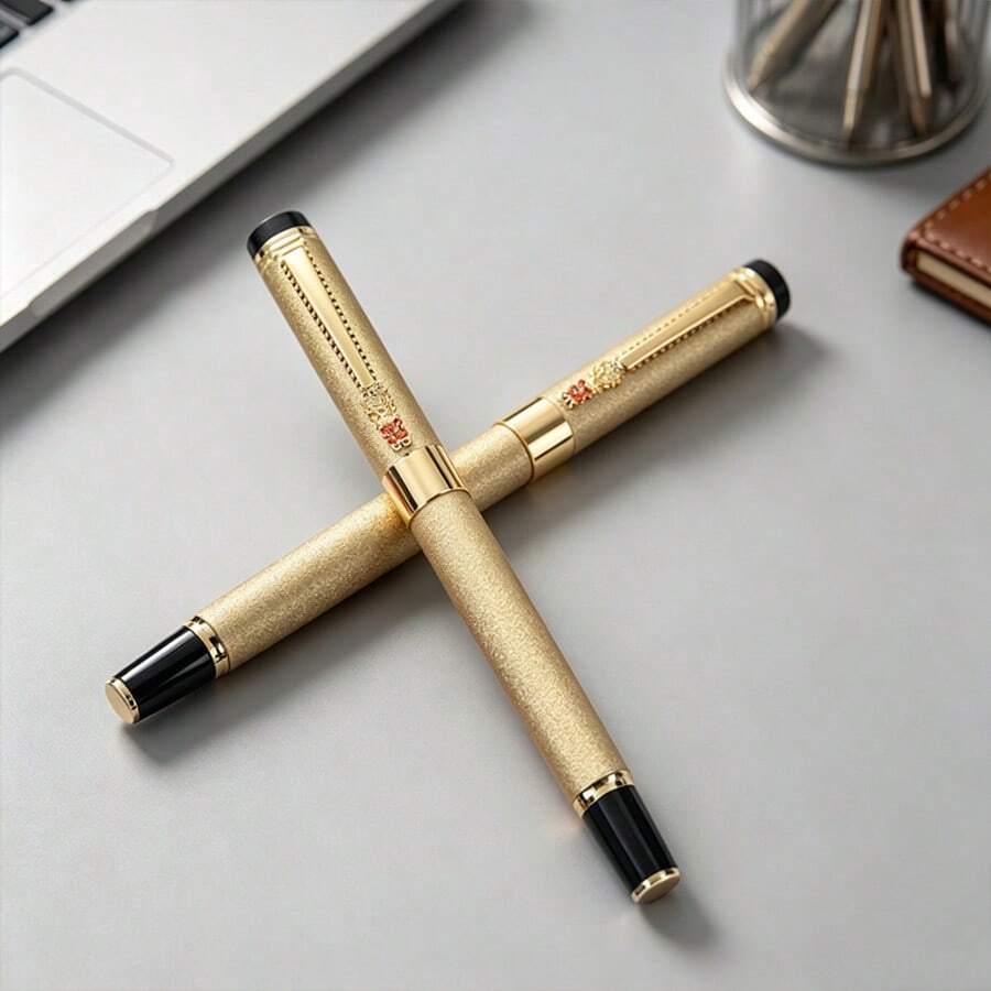 High-Quality Golden Metal Fountain Pen / Equipped With Smooth Nib, Ink Cartridge And Converter / Suitable For Students, Professionals And Office Signatures (Fashionable Writing Tool)