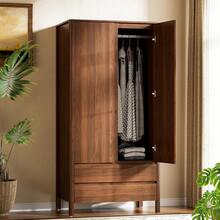 70.9 Tall Freestanding Wardrobe Closet With 2, 2 Large Drawers And Hanging Rod, Large Capacity Clothing Storage Cabinet Bedroom Room, Walnut - Walnut - View 1