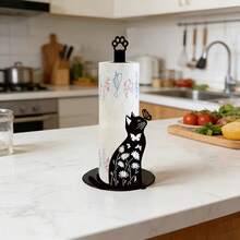 2D Flat Design Cute Black Cat & Butterfly Acrylic Paper Towel Holder, Kitchen Countertop Roll Paper Rack, Cat Lover Decor, Vintage Farmhouse Style Bathroom Standing Paper Towel Holder, Creative Animal Silhouette Design, High-Value Home Storage Rack - Multicolor - View 4