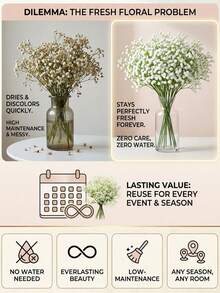 White Artificial Baby's Breath, White Artificial Plastic Material Breathable Flowers, Artificial White Fake Flowers, Large Quantity Artificial Breathable Flower Bouquets, Suitable For Tabletop Decoration, DIY Floral Art, Outdoor Garden Decoration, Wedding Decoration, Home Decoration, Room Decoration, Holiday Decoration, Spring Decoration, Summer Decoration, Essential For Spring And Summer, Autumn Decoration, Autumn Flower Bouquets, Wedding Bouquets. - Multicolor - View 8