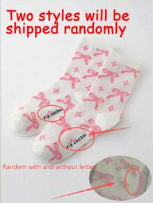 1 Pair Cute & Playful Pink Bow Print Cowhide Material Socks, Casual Style Socks, Chic Daily Wear Socks, Fashionable Daily Wear Socks, Moisture-Wicking & Breathable, Suitable For Daily Wear, Home Sports, Office Attire, Cute Cartoon Design, Applicable For All Seasons And Various Holidays - Multicolor - View 7