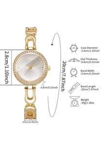 Women's Bracelet Watch, Round Dial With Rhinestones, Simple Scale, Elegant Quartz Watch, Gift For Girlfriend (1pc/Set), Watch Box Not Included - Gold - View 3