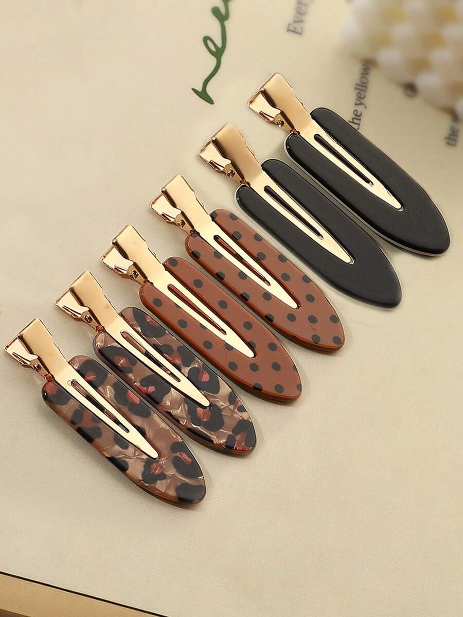 6件組復古豹紋與波點女用髮夾,適合日常通勤與約會的多功能髮飾 - 彩色 - 查看 1