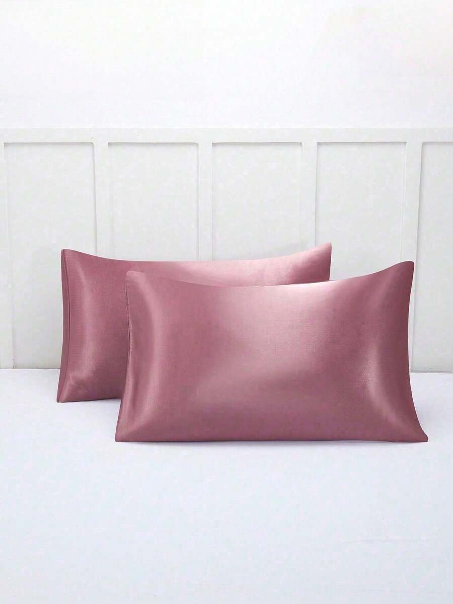 1pc White/Light Pink Premium Silky Satin Envelope Pillowcase, Dual-Color Pillowcase, No Pillow Insert, Soft And Breathable, Wrinkle-Resistant, Better Care For Hair And Skin, More Comfortable Sleep, Suitable For Dorms, Back To School Season And Other Occasions. - Dusty Pink - View 1