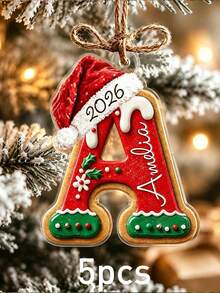 Custom Initial Christmas Ornament, Personalized Name Letter Tree Decor, Festive Gingerbread Santa Hat Style, Customized Christmas Hanging Decoration, Customizable A-Z Name Ornament, Home Decor, Christmas Keepsake Gift, Christmas Stocking Ornaments - Style a - View 12