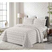 Reversible Geometric Quilt Set In Beige And White, Lightweight Bedspread With Matching Pillow Shams, Available For 90 And 150 Beds, LIA Series - Beige - View 8