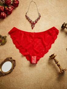 PinupPomp Fashionable Vintage Red Lace Patchwork Plus Size Sexy Lingerie Set 3pcs - Red - View 14