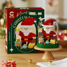 300pcs+ Christmas Building Blocks Set, Santa Claus & Christmas Tree Mini Assembly Kit With Display Case, Holiday Decoration, Cute Desktop Ornament, DIY Assembly Toy, Suitable For Family Birthday & Christmas Gift - Multicolor - View 3