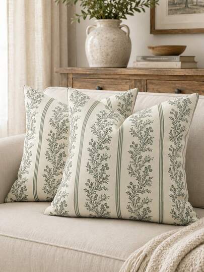 1 Stück Vintage hellbrauner floral gestreifter Kissenbezug, neutraler ländlicher Stil Kissenbezug, weiches Leinenmaterial, geeignet für französischer Landhausstil Wohnzimmer Sofa Schlafzimmer Cottage Heimdekoration