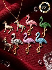 1 Pc 304 Stainless Steel Enamel Animal Pendants, Colorful Flamingo & Zebra Charms, Cute Wild Animal DIY Accessories Necklace Bracelet Making - Multicolor - View 3