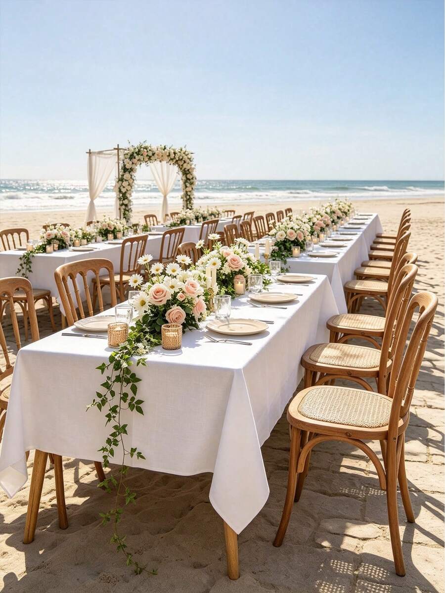1pc Plain Weave Rectangular Tablecloth - Stain-Resistant, Wrinkle-Resistant, Washable Polyester Tablecloth, 150 X 259cm (Approx. 59 X 102 Inches) Suitable For Kitchen Dining/Party/Wedding Indoor And Outdoor Use (White) - White - View 1
