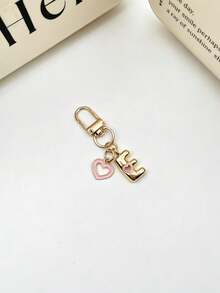 1pc 26 Letters Oil Drop Hollow Heart Pendant Initial Keychain, Bag Charm Pendant, Copper Material, Perfect Gift For Couples And Friends - Random Color - View 5