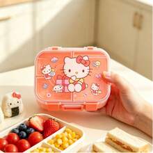 Sanrio 1pc Hello Kitty & My Melody 4-Compartment Odor-Proof Lunch Box - 1750ml Extra Large Capacity Bento Box. Microwave Plastic, Sealed Divided Container, Cute Anime Character Design, Portable Lunch Box Suitable For School, Office, Travel - Sanrio Fan Gift, Student Lunch Box, Leak-Proof Design, Double Layer Container, Birthday Gift, Back To School - Multicolor - View 3