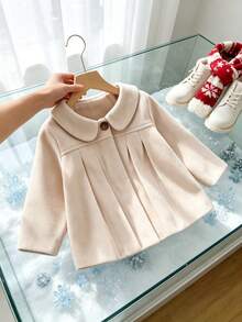 Autumn/Winter Toddler Girls Peter Pan Collar Ruffle Long Sleeve Dress Outdoor Casual Overcoat - Apricot - View 1