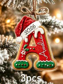 Custom Initial Christmas Ornament, Personalized Name Letter Tree Decor, Festive Gingerbread Santa Hat Style, Customized Christmas Hanging Decoration, Customizable A-Z Name Ornament, Home Decor, Christmas Keepsake Gift, Christmas Stocking Ornaments - Style a - View 11