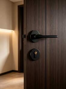 1 Set Full Metal Split Door Lock, Comprising Two Door Handles And Lock Body With Lock Cylinder, Comes With 3 Keys, Suitable For Bedroom, Large Room, Kitchen, Main Door, Round Door Handle For Easy Use, Exquisite Craftsmanship, Black Texture Elegant, Overall Effect Is Perfect - A - View 2