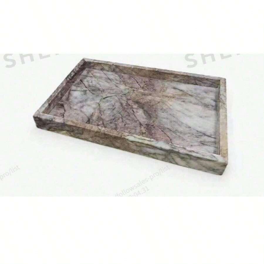 2D Acrylic 1pc Faux Natural Marble Vanity Tray Set, Luxury Acrylic Storage Tray, 3 Colors Available (Pink Purple/White Gray/Green), Suitable For Jewelry, Cosmetics And Perfume, Bathroom And Home Decor - Purple Fragrant Snow Plum - View 1