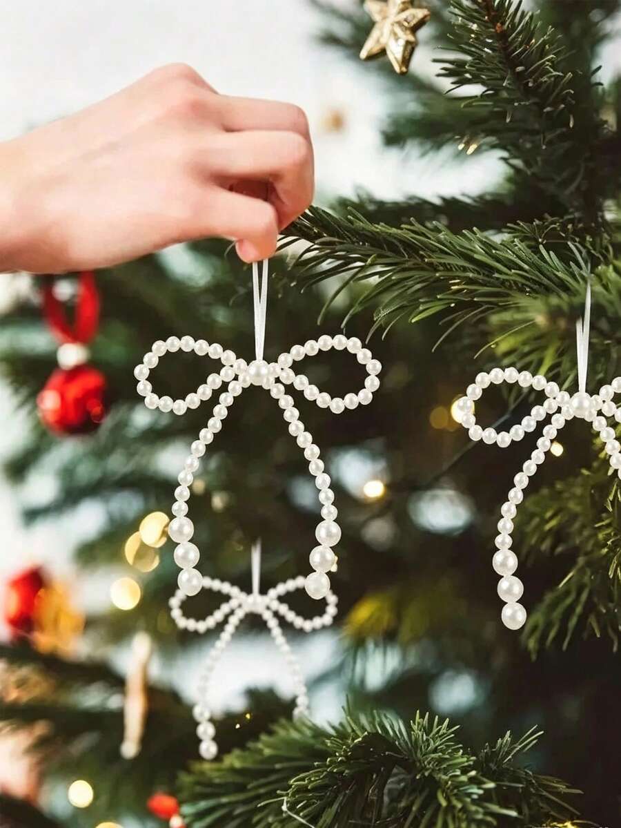 5pcs/10pcs Hiasan Gantung Tali Mutiara dan Pita untuk Dekorasi Natal, Karangan Bunga untuk Dekorasi Kabinet, Kotak Hadiah, Pakaian, Sepatu, Kaos Kaki, Kemasan, Ornamen - MultiWarna - View 1