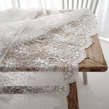 White Floral Embroidered Lace Tablecloth, Semi-Transparent Sheer Tablecloth, Vintage Bohemian Style For Wedding, Bridal Shower, Garden Party, Dining Table Decor - 1PC - View 7