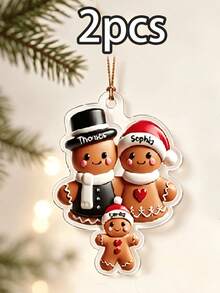 Custom Gingerbread Family Christmas Ornament, Personalized Tree Decor, Festive Holiday Style, Customized 3-8 Names Family Keepsake, Customizable Christmas Hanging Decoration, Family Name Ornament, Christmas Home Decor, Christmas Gift, 2D Flat - Style C - View 10